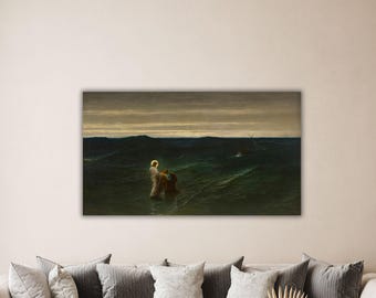 Gustave Brion - Jesus and Peter on the Water Poster Brion Canvas Gustave Wall Art Gustave Brion Paint Gift Of Office Room Wall Decor Print
