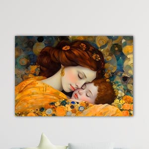 Gustav Klimt: Madre e hijo, arte mural colorido, lienzo, póster, pintura, regalo, decoración del hogar