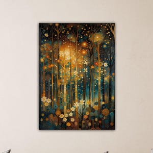 Gustav Klimt Inspired Magical Forest Moon Wall Decor Klimt Canvas Gustav Klimt Poster Gustav Klimt Painti Home Decor Office Decor Wall Art