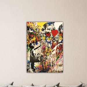 Banksy Kind Buntel Leinwand Moderne Wal-Dekor Banksy Kind Wand Kunst Graffiti Druck Banksy Poster Geschenk für Kinderzimmer Dekor Graffiti Farbe