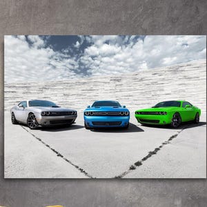 Drie Dodge Challenger canvas Dodge Challenger sport auto muur decor Dodge Challenger muur kunst kantoor poster sport afdrukken kinderkamer kunst