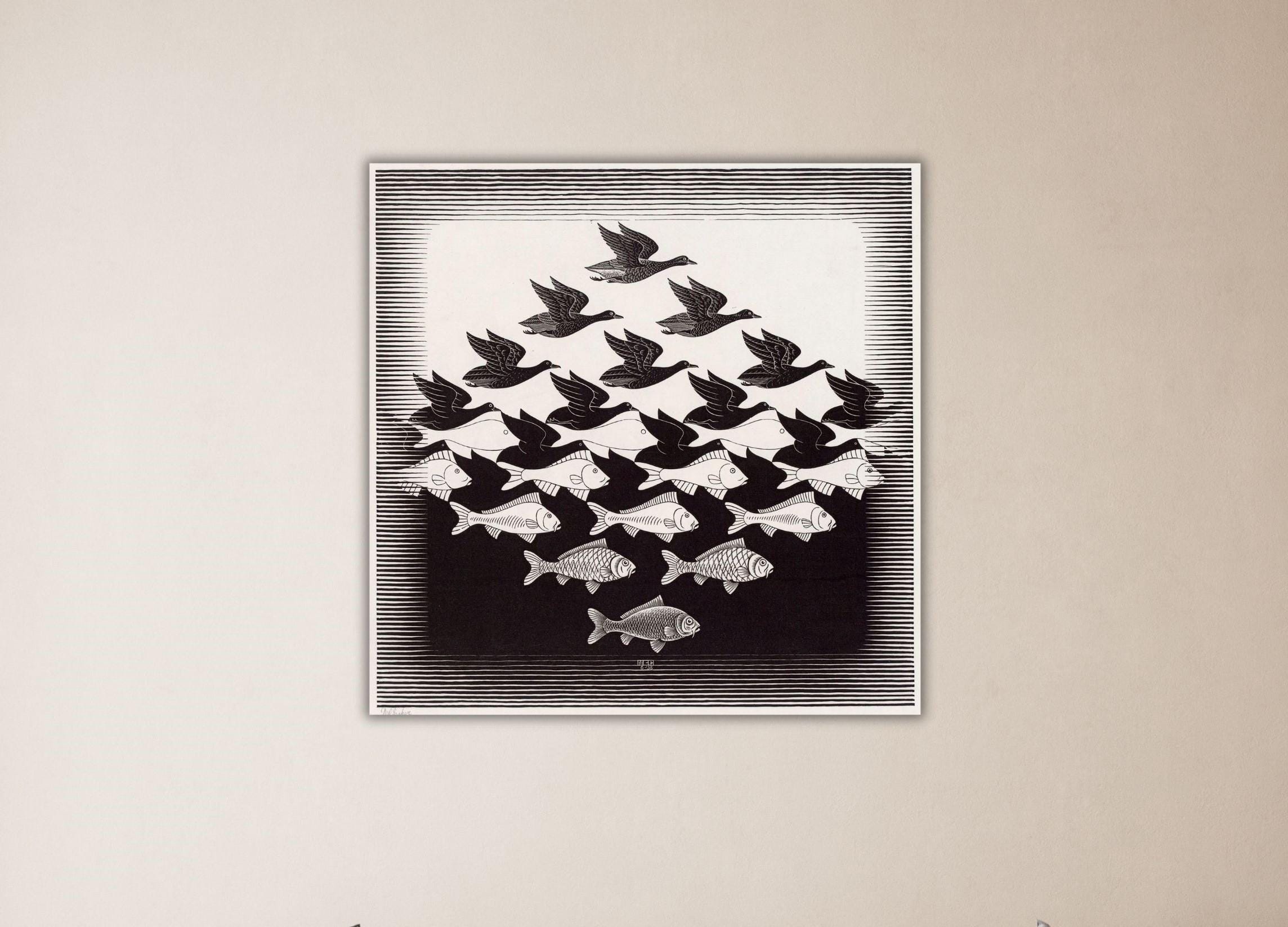 M C Escher Sky and Water Canvas Maurits Cornelis Escher Poster Gift Home Decor Gift Escher Paint Escher Wall Art Room Art Escher Wall Decor