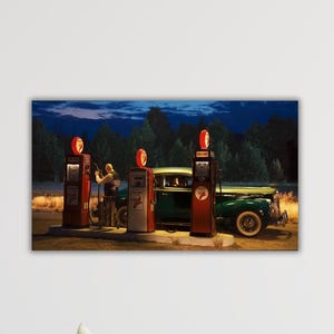 Gas Station Clipart Canvas Gas Pump Clipart Poster Gas Pump Png Vintage Gas Station Wall Art Gift Office Wall Decor Retro Fuel Station Print