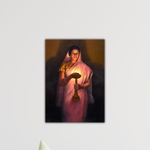 Lady With The Lamp Canvas Glow Of Hope by Raja Ravi Varma Painting Lady With The Lamp Poster İndia Wall Art Gift Home Wall Decor İndia Print
