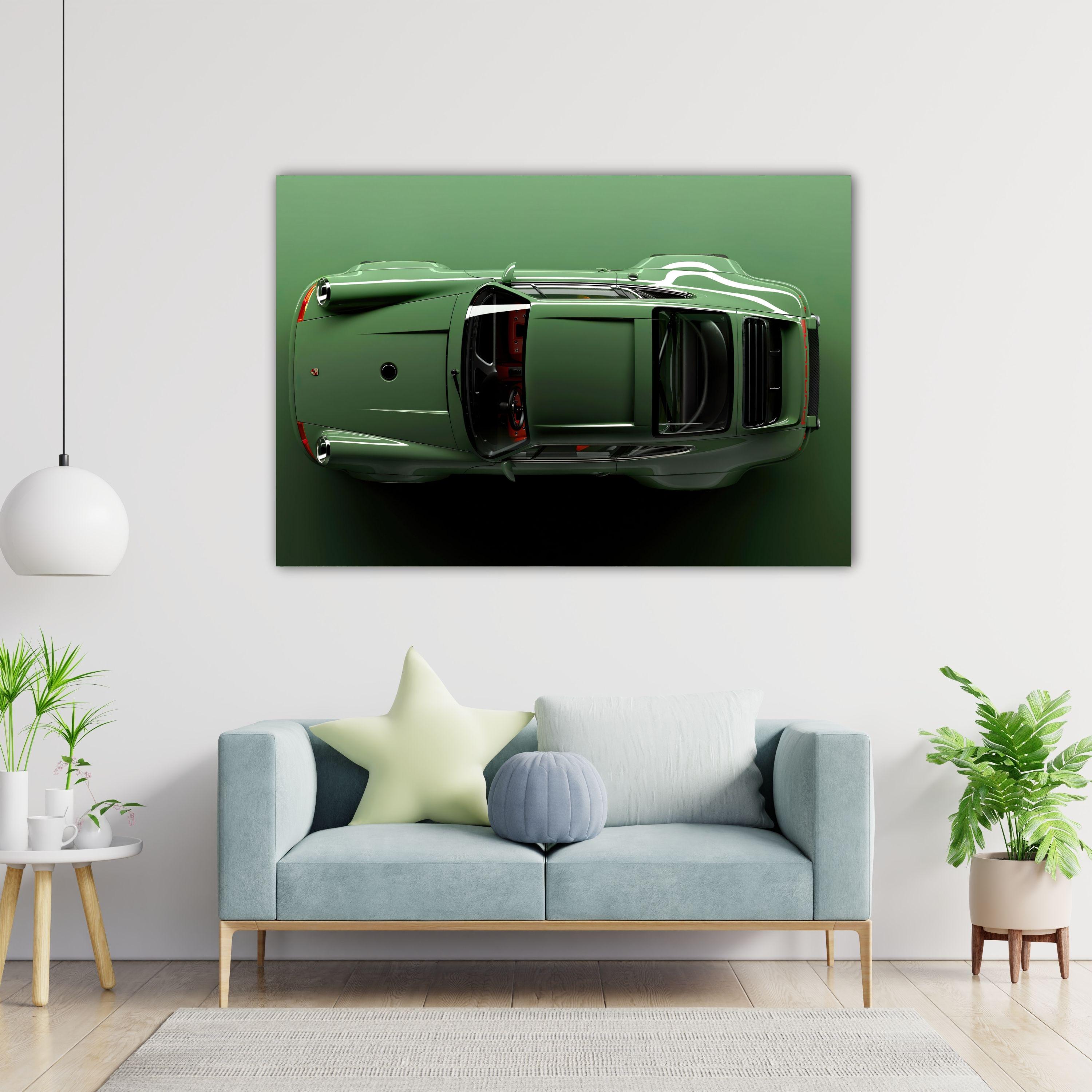 Porsche 911 Aesthetic Poster Vintage Green Sports Car Wall Art