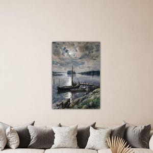 Anna Gardell-Ericson Boat Harbor in The Moonlight Paint Ericson Print Gardell Canvas Gift Of Home Wall Decor Poster Anna Ericson Wall Art