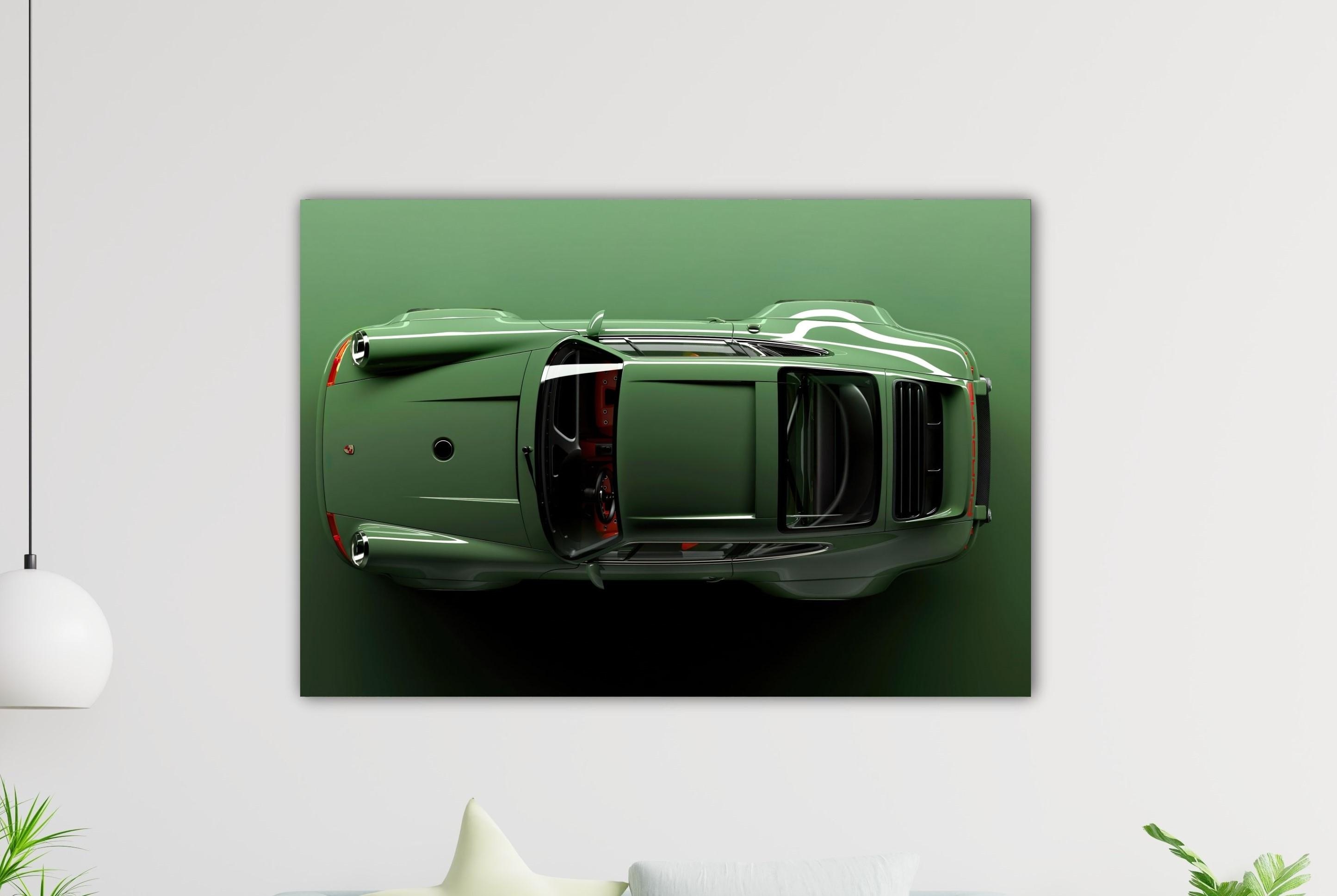 Porsche 911 Aesthetic Poster Vintage Green Sports Car Wall Art