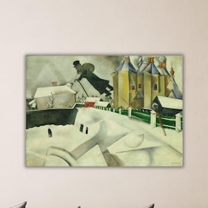 Marc Chagall über Vitebsk Wandkunst, fertig zum Aufhängen, Hochzeit Blumen Poster Marc Chagall Leinwand Surrealismus Wanddekor Druck Geschenk Gemälde