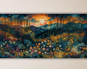 Gustav Klimt Full Moon Wildflower Canvas Wall Art Gustav Klimt Paint Klimt Wall Art Ready To Hang Poster Surrealism Art Klimt Museum Decor