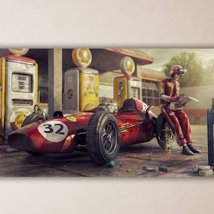Ferrari Vintage Racing Car Canvas Formula 1 Wall Decor Race Sports Car Decor Ferrari Poster Garage Wall Art Gift For Dad Ferrari Racing Art