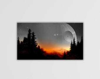 Arte de pared con efecto de Star Wars, lienzo de Star Wars, póster de Star Wars, impresión de Star Wars, regalo para habitación infantil, arte negro de Star Wars, arte de oficina, decoración de sala de juegos