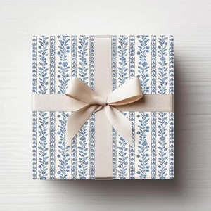 Beautiful French Country Floral Gift Wrapping Paper with Blue Vintage Pattern Perfect for Weddings Birthdays Holidays 3 Sizes Available