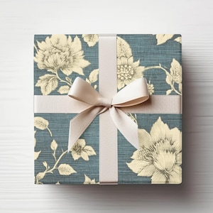 Vintage Victorian Blue Floral Wrapping Paper, Country Farmhouse Gift Wrap, Available in 3 Sizes and 2 Finishes.