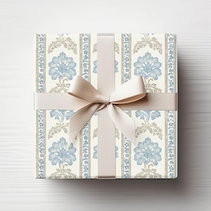 Carta da regalo di ispirazione vintage, carta da regalo tradizionale blu e beige, splendida carta da regalo.