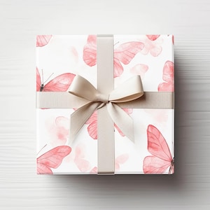 Butterfly Wrapping Paper, Pink Butterfly Gift Wrapping Paper, 3 Sizes and 2 Finishes Available.
