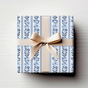 Blue Floral Wrapping Paper, Elegant Vintage-Inspired Gift Wrap for Weddings, Birthdays, Showers & Holidays. Pretty Wrapping Paper