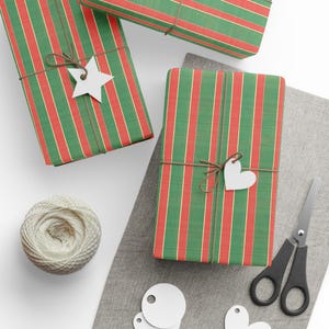 90&#39;s Christmas Stripes Wrapping Paper Red and Green Holiday Gift Wrap Traditional Design Available in Matte or Glossy 3 Sizes