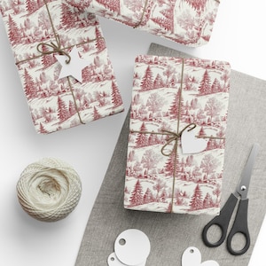 Christmas Toile Wrapping Paper: Vintage Red Winter Forest Gift Wrap