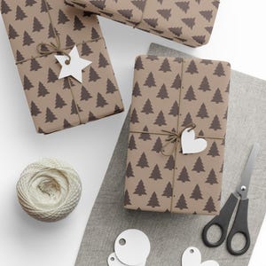 Bruin inpakpapier kerstboom, mat of glanzend modern cadeaupapier, minimalistisch vakantiedecor Verkrijgbaar in 3 maten