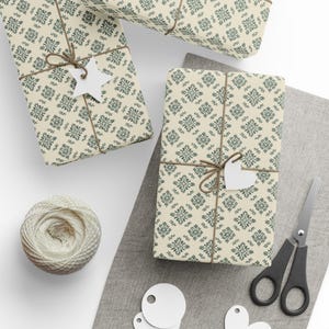 Carta da regalo con motivo damascato verde vintage, perfetta per feste, matrimoni, compleanni e occasioni speciali, tre dimensioni e due finiture