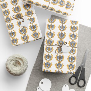 Vintage Inspired Floral Wrapping Paper in Yellow Ideal for Gifts Birthdays Baby Showers 3 Sizes and 2 Finishes Available