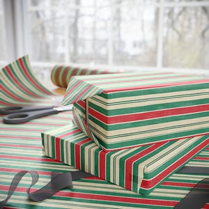 Vintage Christmas Stripes Wrapping Paper Red and Green Gift Wrap Festive Holiday Design Available in Matte or Glossy 3 Sizes