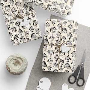 Elegant Black and Cream Floral Wrapping Paper for Weddings Birthdays and Holidays Available in 3 Sizes Matte or Glossy Finish