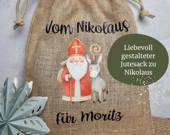 Nikolaussack personalisiert mit Namen | Jutesack Weihnachten | Weihnachtssack Kinder | Nachhaltige Nikolausverpackung | St. Nikolaus | Jute