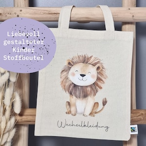 Kindertasche Name, Personalisierte Stofftasche Kinder,Kindergarten Wechselkleidung,Geschenk für Kinder,Stoffbeutel mit Name,Turnbeutel,Löwe