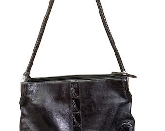 Vintage Brighton svart läderhandväska med ormskinnsliknande detaljer