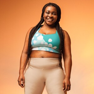 Seafoam abstract Recycled Longline Sports Bra, XS-3XL