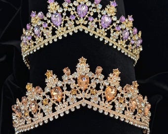 Peach Crystal Rose Gold Tiara: Bridal Wedding Crown