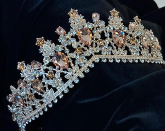 Persikakristall Roséguld Tiara: Brudkrona