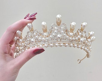Pearl Bridal Tiara: Crystal Wedding Crown, Vintage Headpiece
