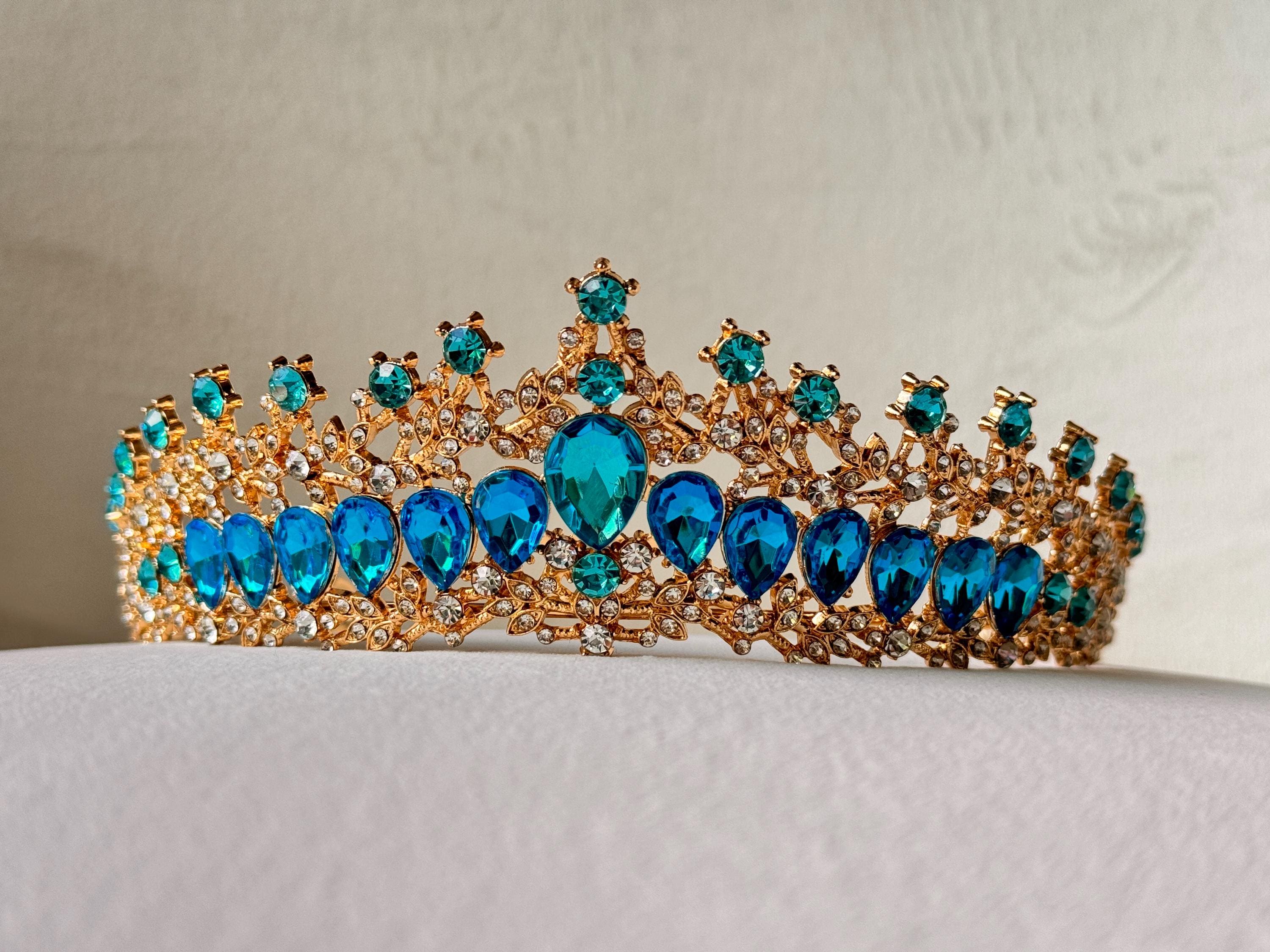 Aqua Crystal Jeweled Tiara Crown Aqua Aura Quartz Crystal Crown - Raw Gemstone Tiara  main image 4