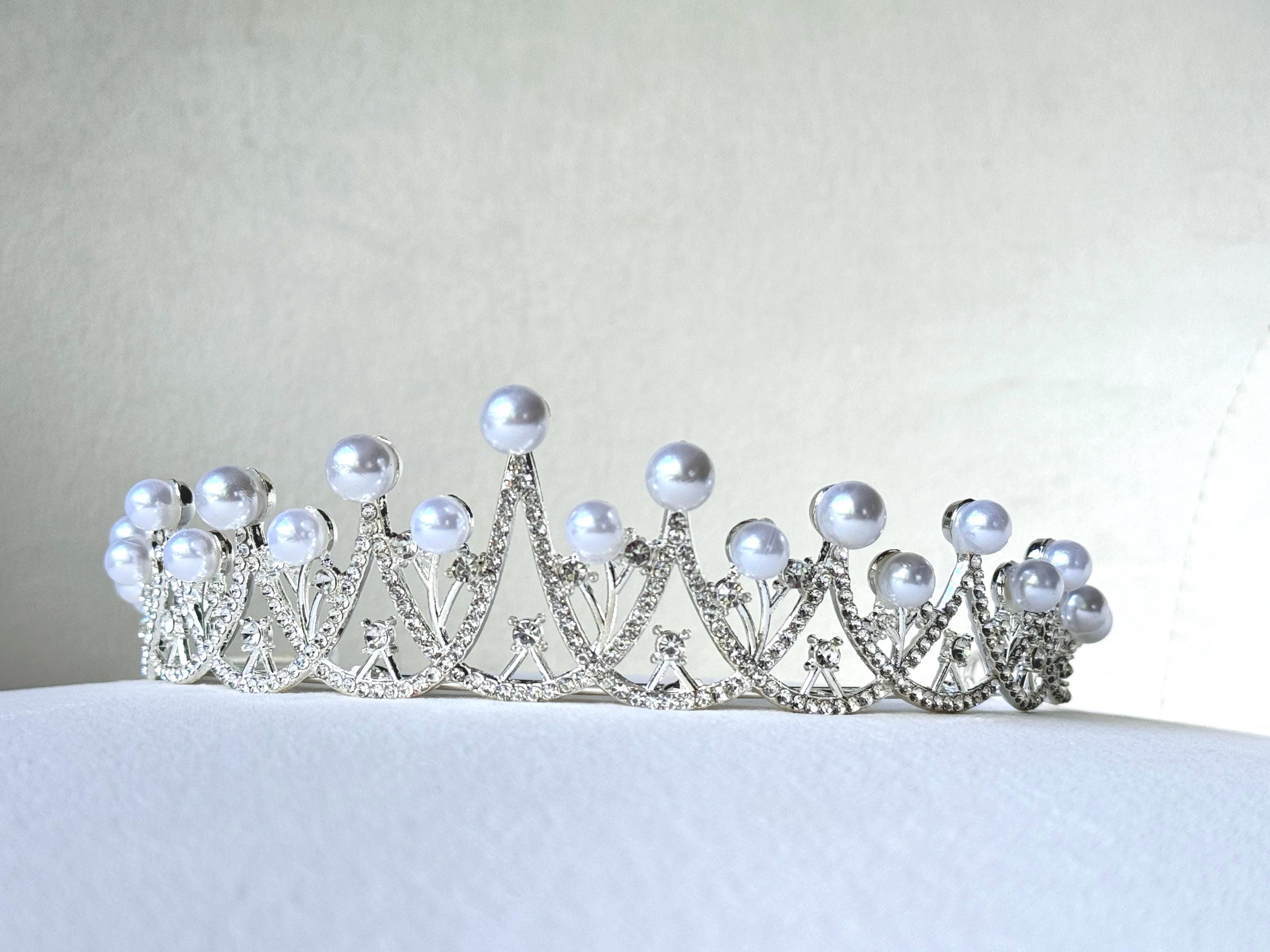 Silver Rhinestone And Pearl Adult Bridal Crown Pearl and Zircon Wedding Tiara - Luxury Handmade Bridal  main image 3