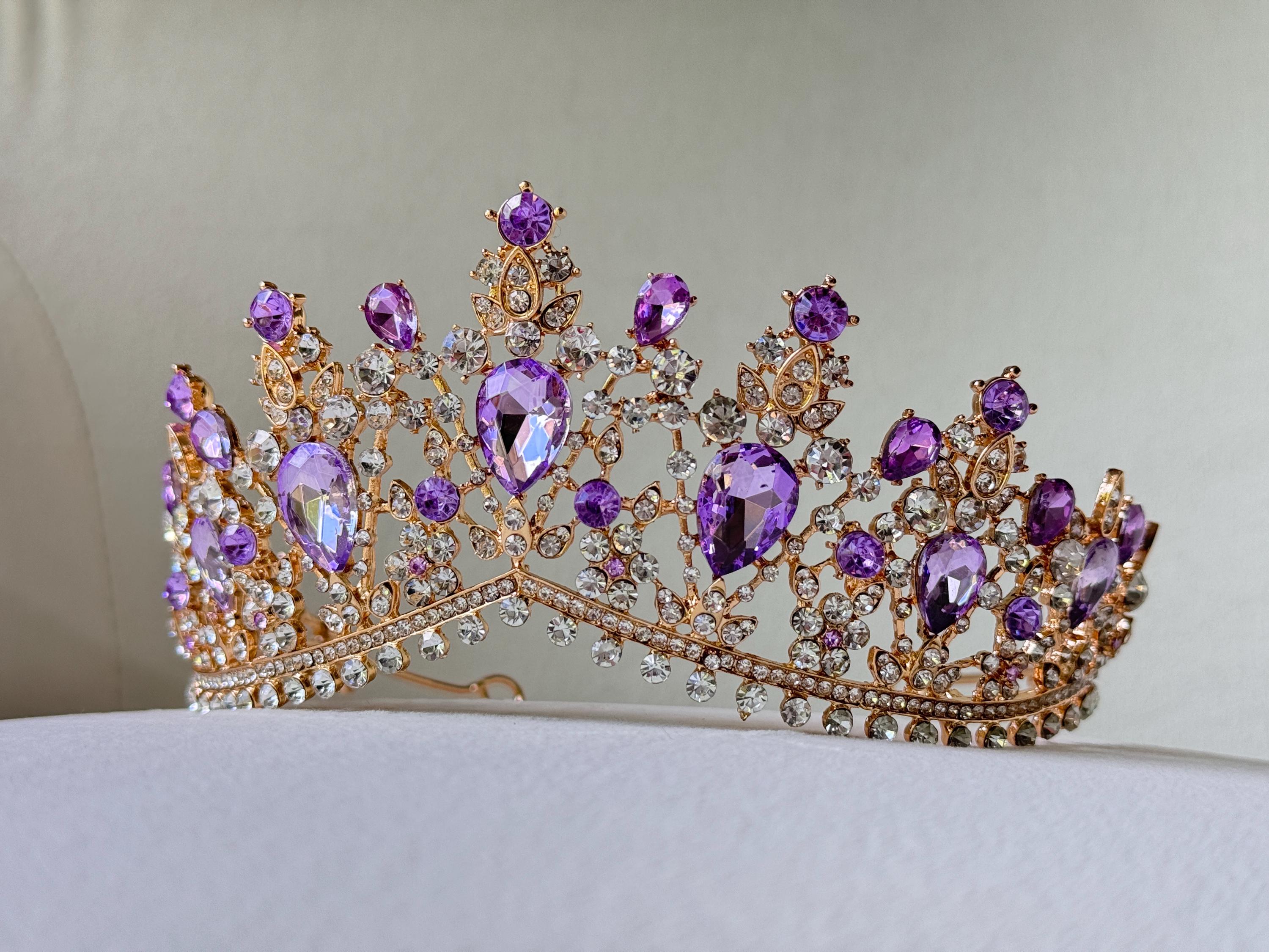 Rose Gold Purple Crystal Tiara: Bridal Rhinestone Queen  display picture 3