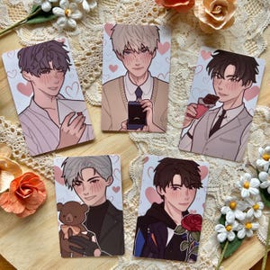 Tarjetas fotográficas de San Valentín de Amor y Espacio Profundo (Xavier, Rafayel, Zayne, Caleb, Sylus)