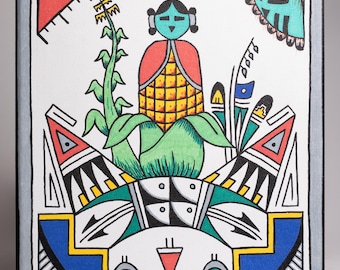 Pueblo-Influenced 9"x12" Hand Painted Corn Maiden
