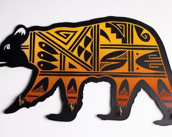 Native American Pueblo designed Metal Bear Keyholder Wallhanger