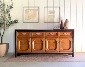 Vintage Thomasville Sideboard Credenza: Asian Campaign Style Buffet Cabinet