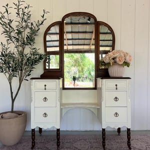 white and brown dressing table 55" Makeup Vanity Table, Rustic Dressing Table Makeup Table, Mint Green