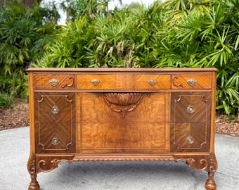 Vintage Dresser on Caster Wheels – Refinished Top – Elegant Antique Storage Cabinet