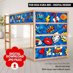 Digital IKEA KURA Bed Decals Comic | Printable Stickers for Kura Bunk Bed | DIY Wrap | Instant Download | Printable decorations Kura bed