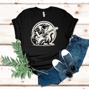 Cat Playing Guitar T-Shirt, Funny Guitar Cat T-Shirt, Cat Lovers Shirt, Rock Lovers Gift, Cool Guitar Playing Cat Shirt