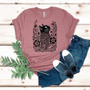 Floral Cat Silhouette T-Shirt, Nature-Inspired Cat Lover Graphic Tee, Artistic Cat Design Shirt, Cute Gift for Cat Lovers