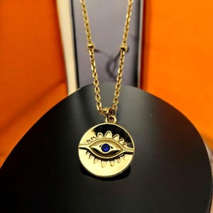 Evil Eye Necklace with Blue Crystal Stone