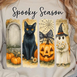 Spooky Season Bundle, Vintage Halloween Ghost Png, Halloween Brushstroke Sublimation, Witchy Vibes Png, Coquette Fall Pumpkin Shirt Design