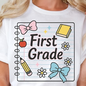 Preppy Back to School Floral Bundle, First Day Of School, First/Second/Third Grade Design, School Bundle Png, Preppy School Png, School Png