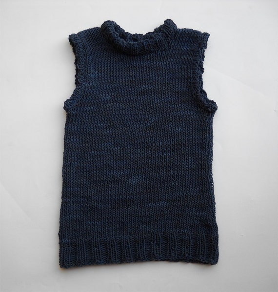 Items similar to indigo blue top - extra long hand-knitted tank - SALE ...